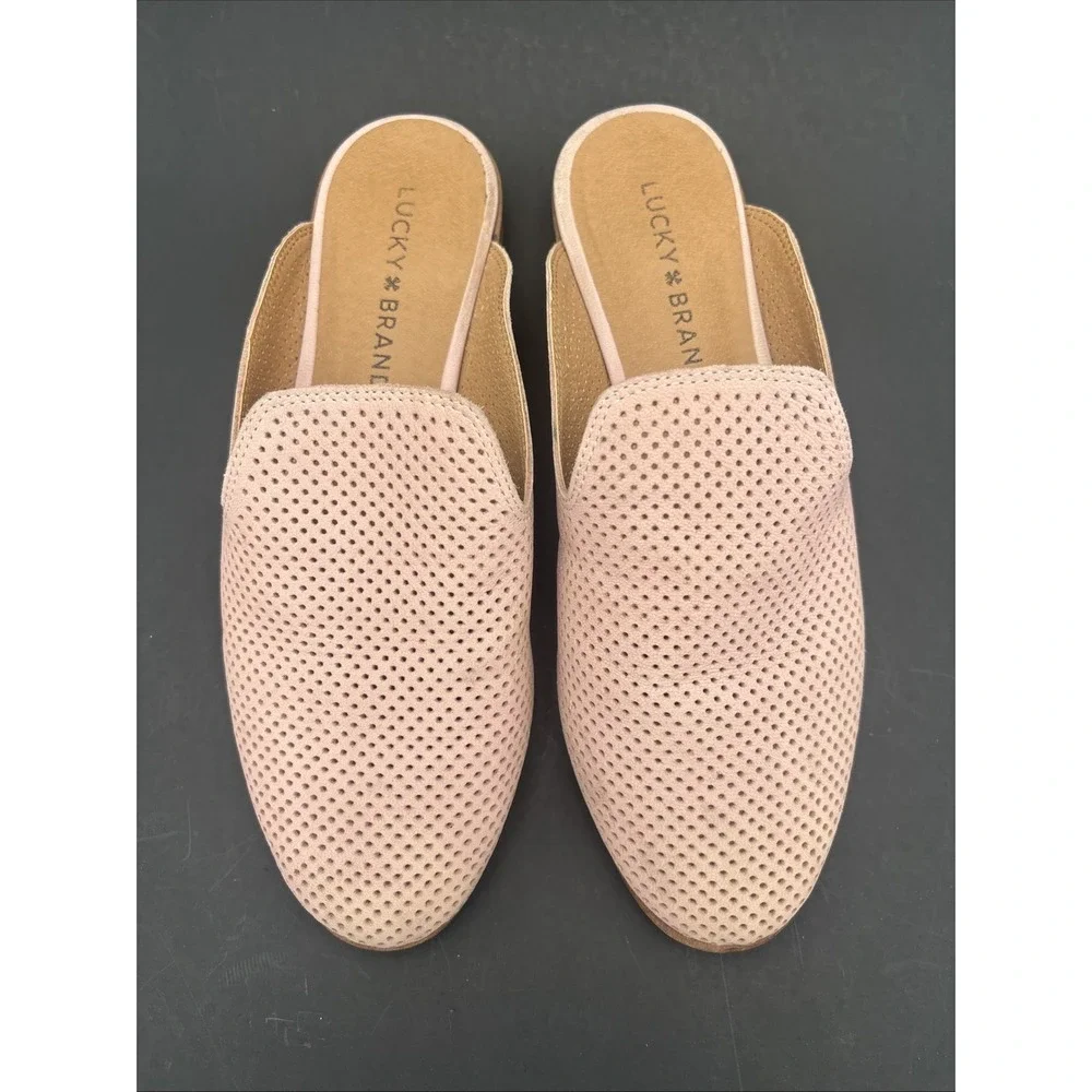 Lucky Brand Shoes Women's Size 7MCoryna Pink Perforated Suede Slip On Mule Flats